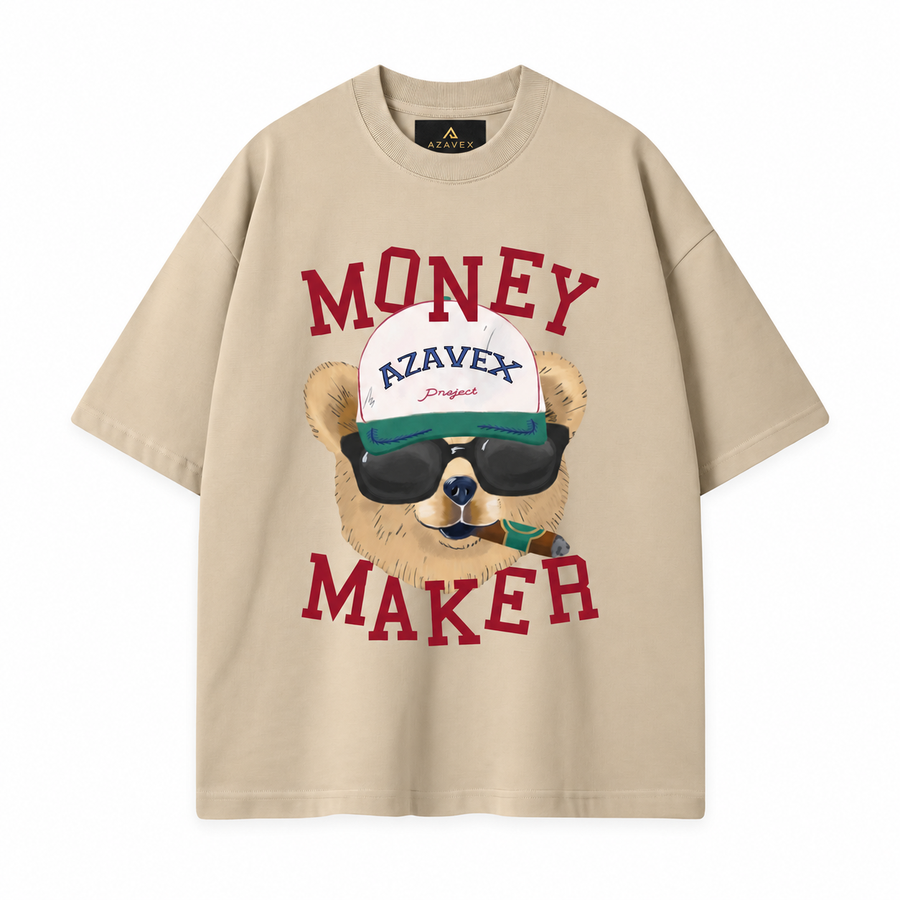 Money Maker Bear Tee — beige — front view