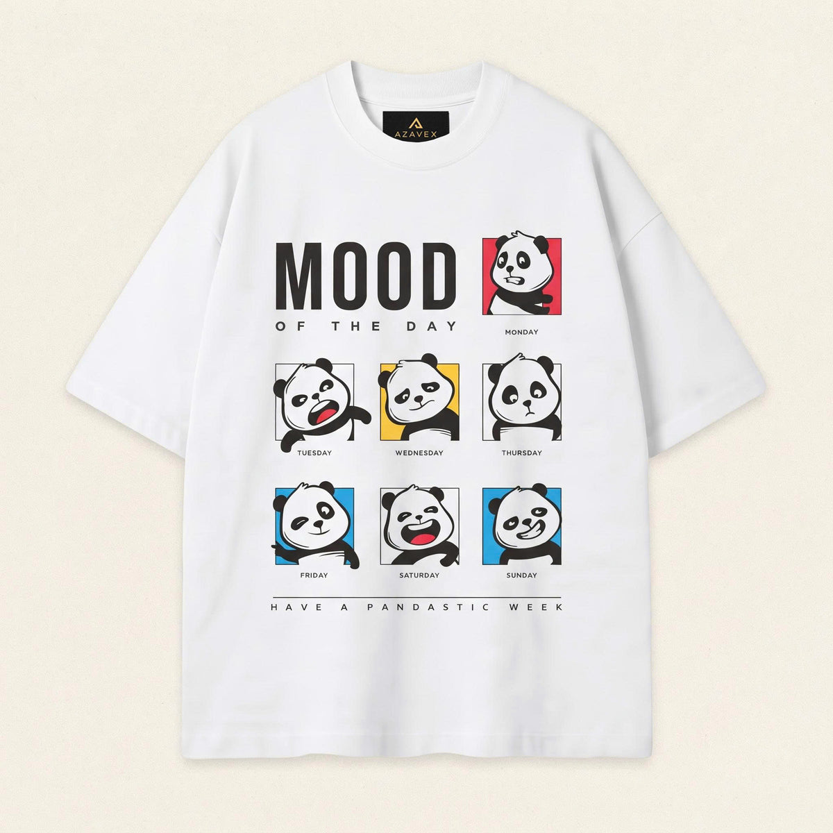 Panda Mood of the Week Tee — white — front view
